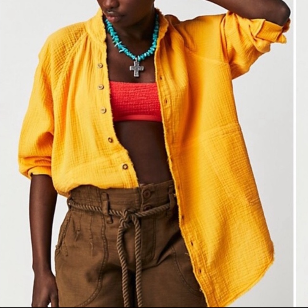 Free People Summer Daydream Button-Up Shirt Mango SALE!!!